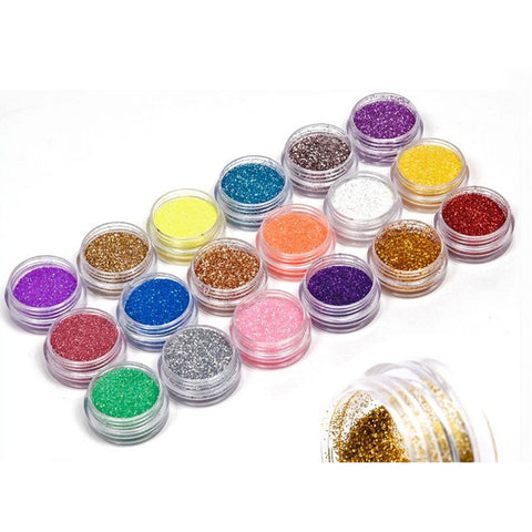 Pack de polvo con brillantina para decoración de uñas - 18 colores