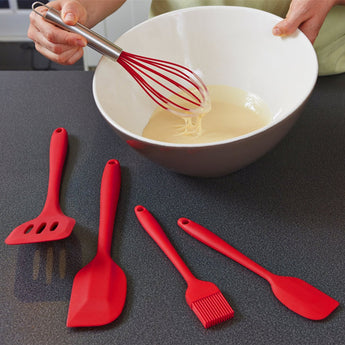 Set de 5 utensilios de cocina rojos en silicona