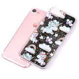 Funda con brillantina liquida unicornios