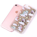 Funda con brillantina liquida unicornios