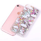 Funda con brillantina liquida unicornios