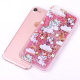 Funda con brillantina liquida unicornios