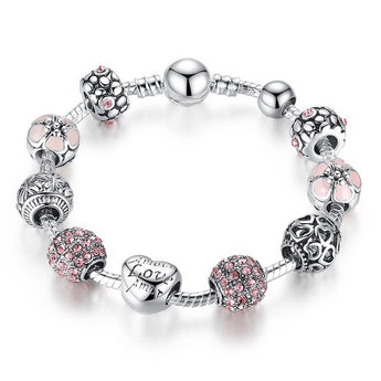 Pulsera, brazalete de plata con corazones y flores