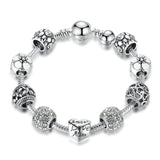 Pulsera, brazalete de plata con corazones y flores